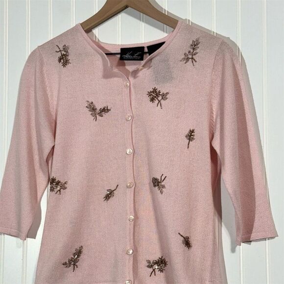 Kathie Lee Collection Pink Embroidered Cardigan Sweater S Balletcore Coquette - Picture 3 of 8